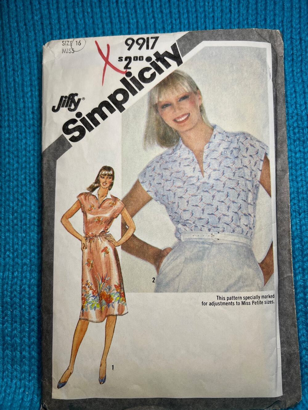 Simplicity Sewing pattern 9917 shirt dress blouse 1980s size 16